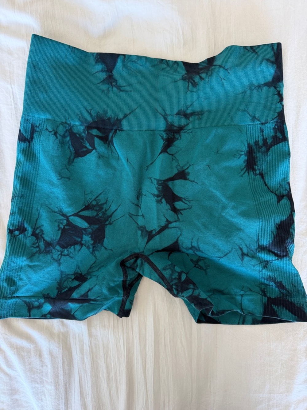 High-Waist Scrunch Booty Teal Tie-Dye Women’s Bike Shorts